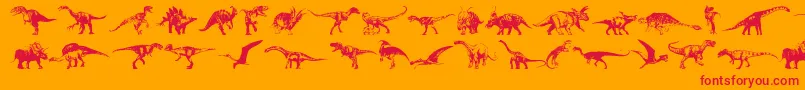 Dinosaurs-Schriftart – Rote Schriften auf orangefarbenem Hintergrund