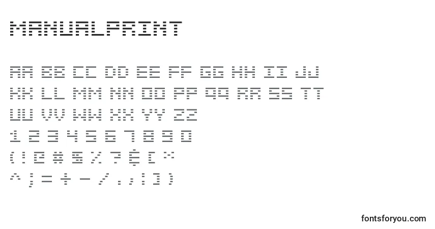 Manualprint-fontti – aakkoset, numerot, erikoismerkit