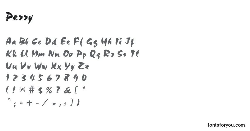 A fonte Perry – alfabeto, números, caracteres especiais