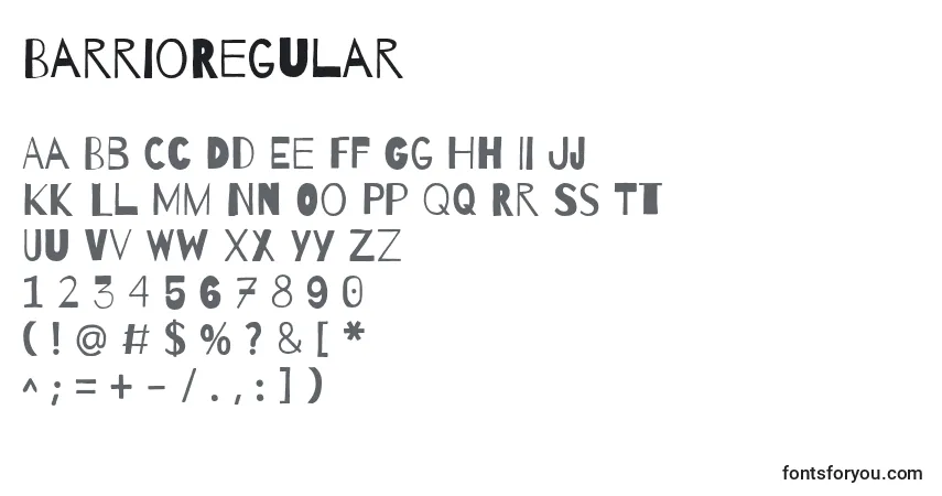 Шрифт BarrioRegular – алфавит, цифры, специальные символы