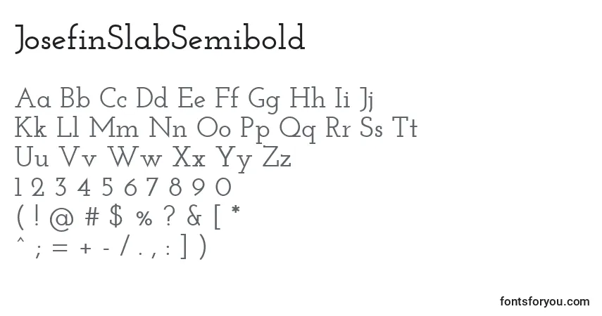 A fonte JosefinSlabSemibold – alfabeto, números, caracteres especiais