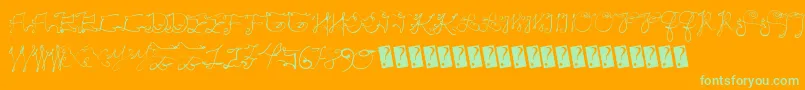 Scriptycaps-Schriftart – Grüne Schriften auf orangefarbenem Hintergrund