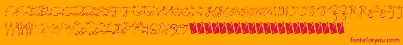 Scriptycaps-Schriftart – Rote Schriften auf orangefarbenem Hintergrund