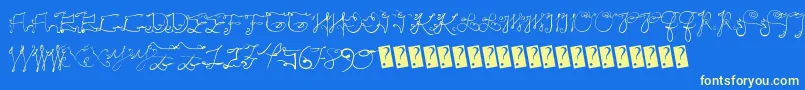 フォントScriptycaps – 黄色の文字、青い背景