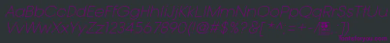 Czcionka TypoGotikaLightItalicDemo – fioletowe czcionki na czarnym tle
