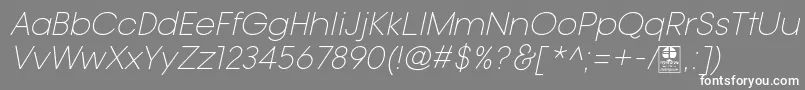 Fonte TypoGotikaLightItalicDemo – fontes brancas em um fundo cinza