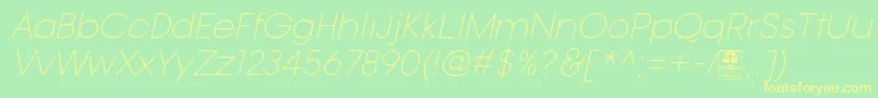 Шрифт TypoGotikaLightItalicDemo – жёлтые шрифты на зелёном фоне