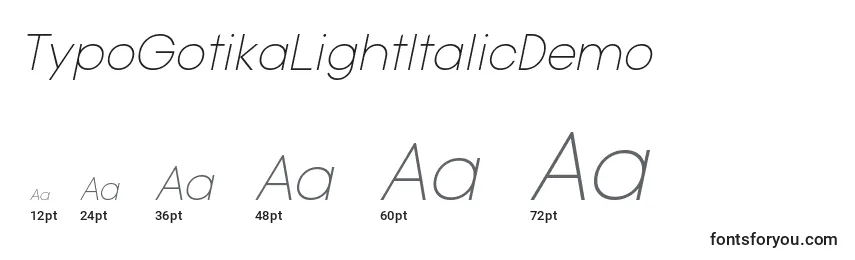 Размеры шрифта TypoGotikaLightItalicDemo