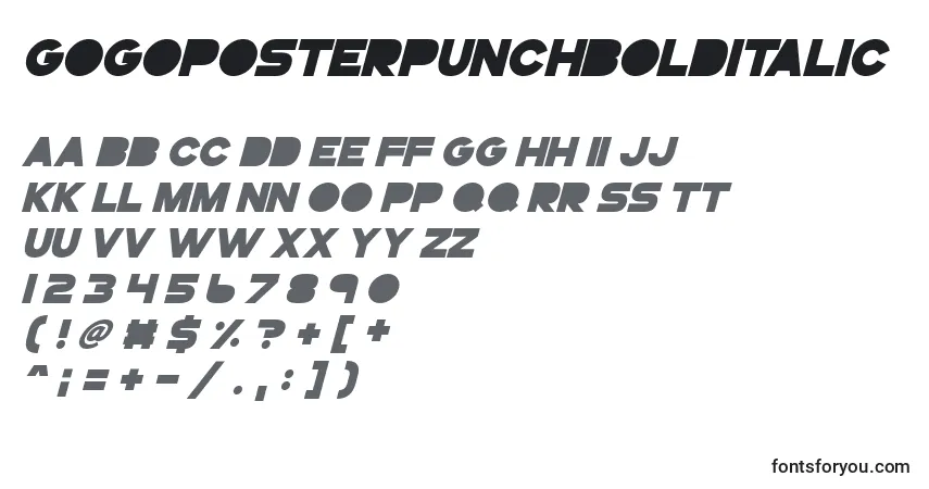 Шрифт Gogoposterpunchbolditalic – алфавит, цифры, специальные символы