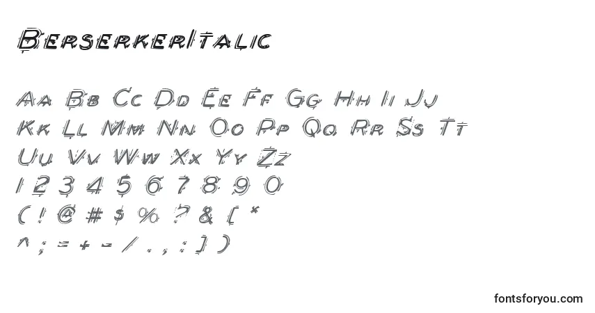 A fonte BerserkerItalic – alfabeto, números, caracteres especiais
