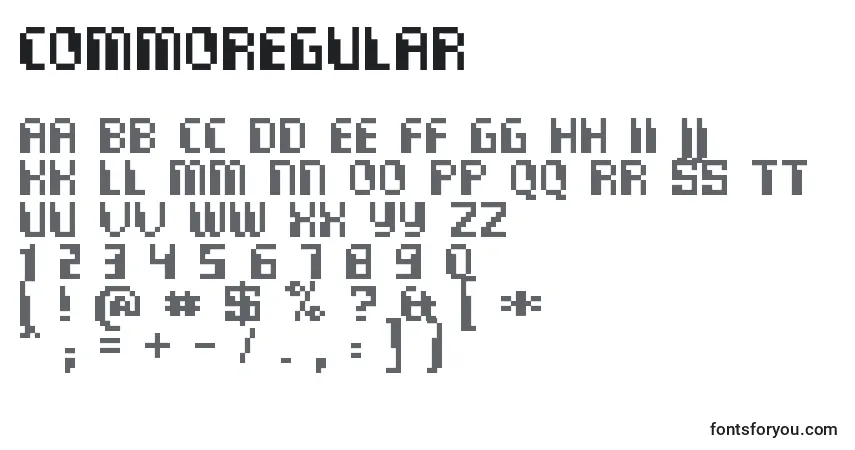 Czcionka CommoRegular – alfabet, cyfry, specjalne znaki