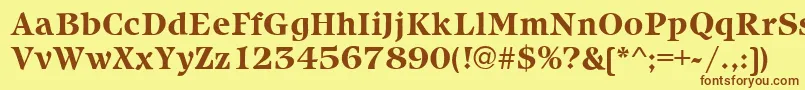 フォントIcebergBold – 茶色の文字が黄色の背景にあります。