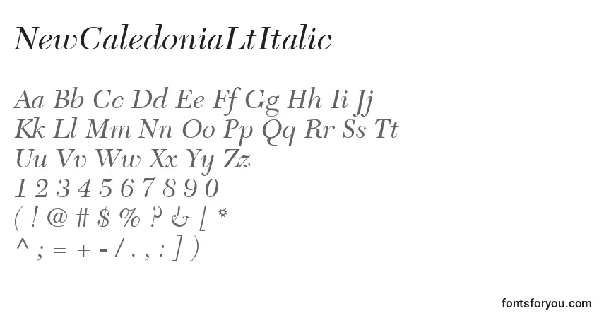 Czcionka NewCaledoniaLtItalic – alfabet, cyfry, specjalne znaki