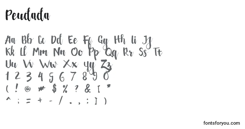 Czcionka Peudada (56227) – alfabet, cyfry, specjalne znaki