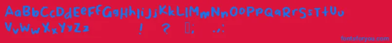 ScrappyLeDoot-Schriftart – Blaue Schriften auf rotem Hintergrund