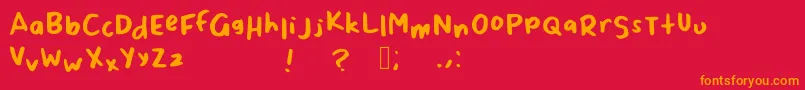 ScrappyLeDoot-Schriftart – Orangefarbene Schriften auf rotem Hintergrund
