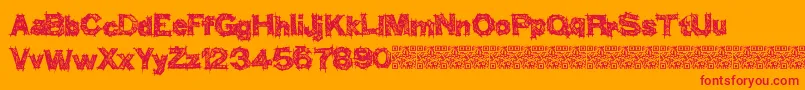 Thinkhigher-Schriftart – Rote Schriften auf orangefarbenem Hintergrund