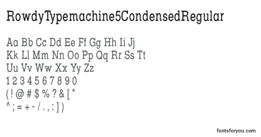 Czcionka RowdyTypemachine5CondensedRegular – alfabet, cyfry, specjalne znaki
