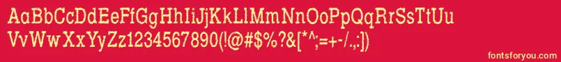 Fonte RowdyTypemachine5CondensedRegular – fontes amarelas em um fundo vermelho