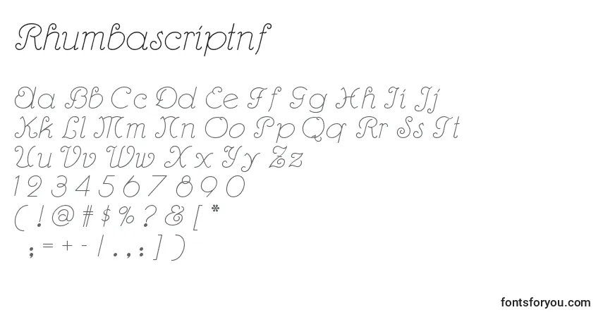 Rhumbascriptnf-fontti – aakkoset, numerot, erikoismerkit