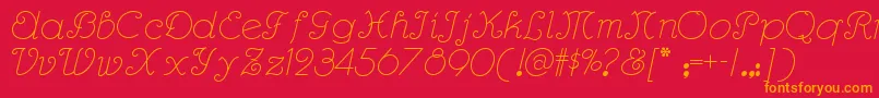 Czcionka Rhumbascriptnf – pomarańczowe czcionki na czerwonym tle