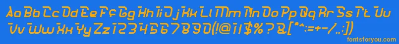 フォントCrumbleItalic – オレンジ色の文字が青い背景にあります。