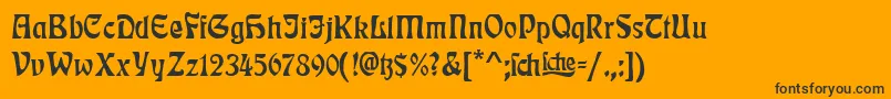 RudelsbergTitel-Schriftart – Schwarze Schriften auf orangefarbenem Hintergrund