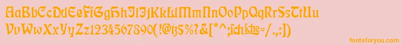 RudelsbergTitel-Schriftart – Orangefarbene Schriften auf rosa Hintergrund