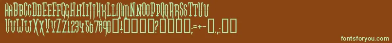 フォントTwogj – 緑色の文字が茶色の背景にあります。
