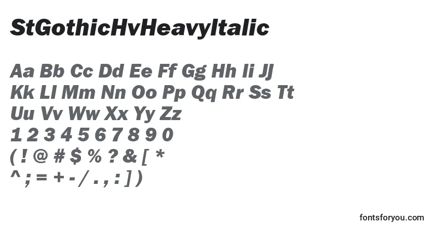 A fonte StGothicHvHeavyItalic – alfabeto, números, caracteres especiais