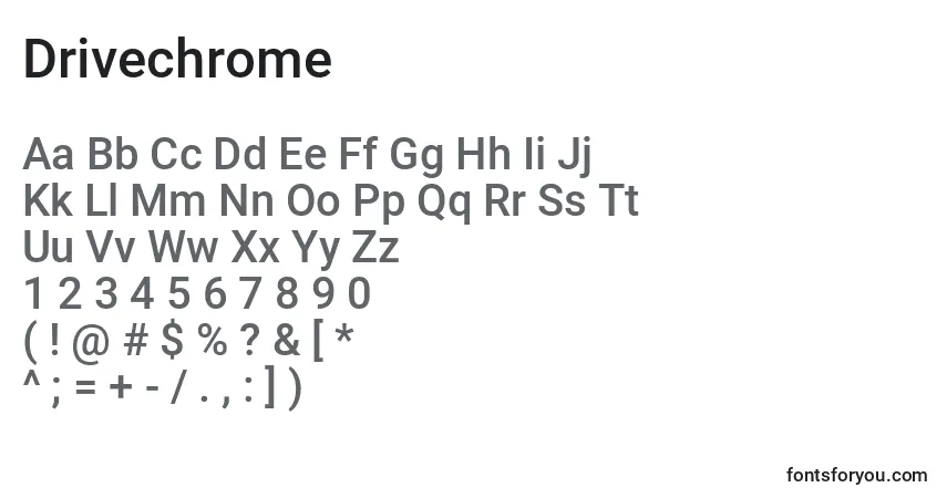Czcionka Drivechrome – alfabet, cyfry, specjalne znaki