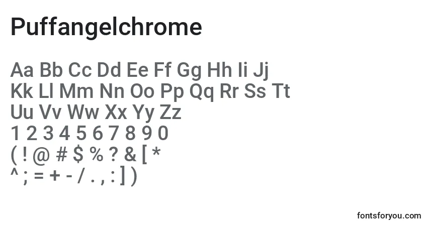 Schriftart Puffangelchrome – Alphabet, Zahlen, spezielle Symbole