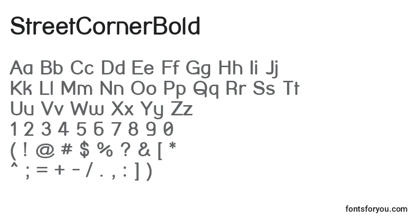 A fonte StreetCornerBold – alfabeto, números, caracteres especiais