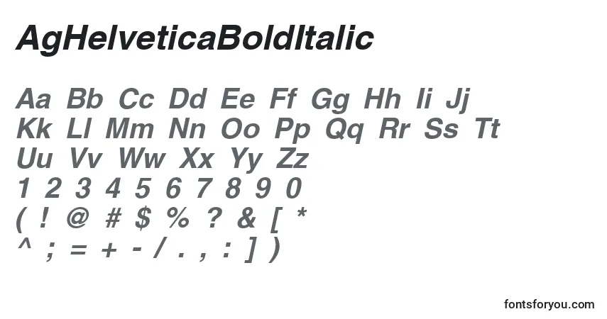 Schriftart AgHelveticaBoldItalic – Alphabet, Zahlen, spezielle Symbole