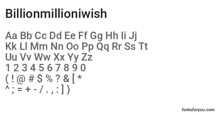 Schriftart Billionmillioniwish – Alphabet, Zahlen, spezielle Symbole