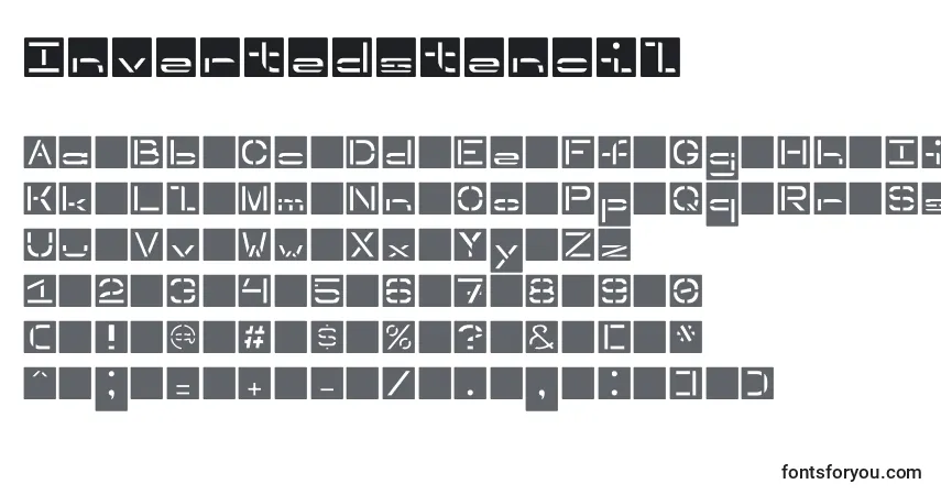Czcionka Invertedstencil – alfabet, cyfry, specjalne znaki
