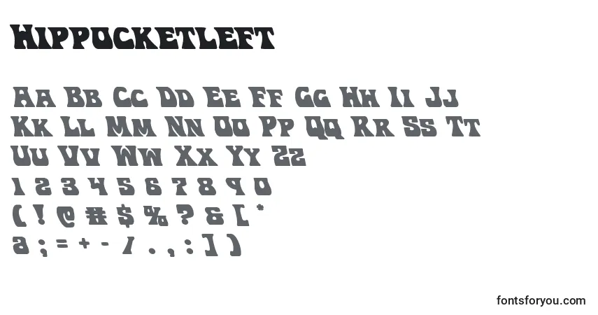 A fonte Hippocketleft – alfabeto, números, caracteres especiais