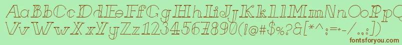 Fonte FrenchForgeItalic – fontes marrons em um fundo verde