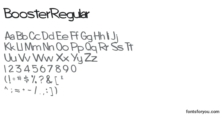 Czcionka BoosterRegular – alfabet, cyfry, specjalne znaki