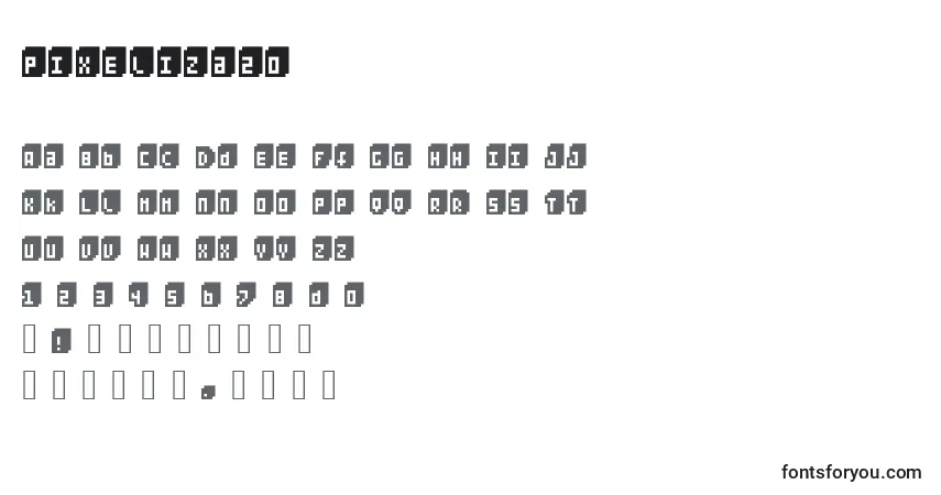 Pixeliza20-fontti – aakkoset, numerot, erikoismerkit
