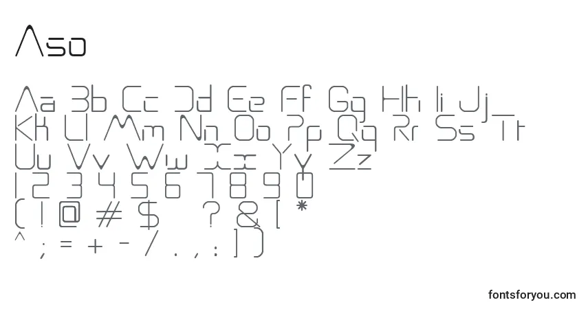 Czcionka Aso – alfabet, cyfry, specjalne znaki