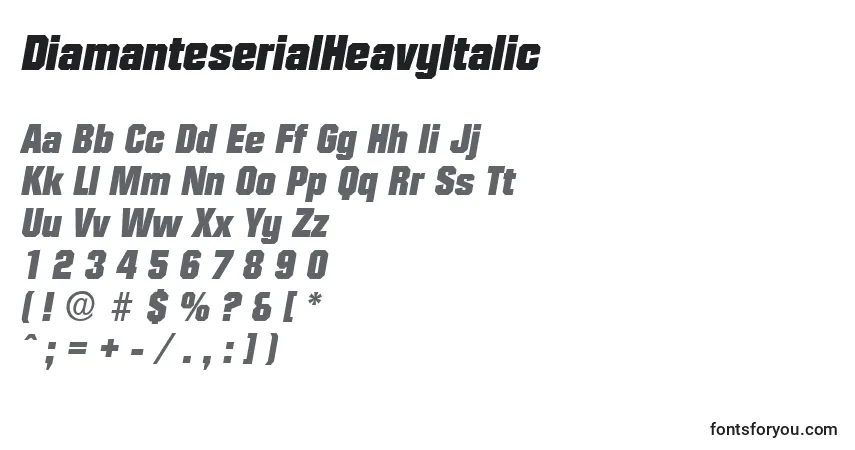 Шрифт DiamanteserialHeavyItalic – алфавит, цифры, специальные символы