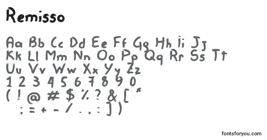 A fonte Remisso – alfabeto, números, caracteres especiais