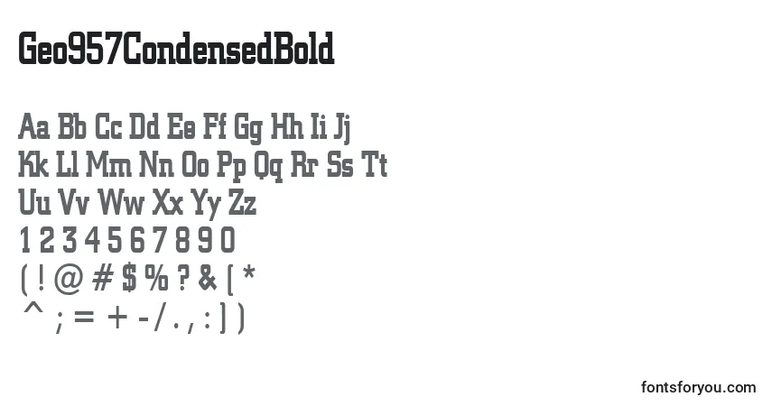 Czcionka Geo957CondensedBold – alfabet, cyfry, specjalne znaki