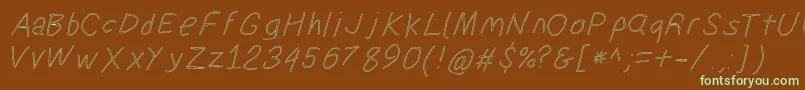 フォントSuplexdriverregularoblol – 緑色の文字が茶色の背景にあります。