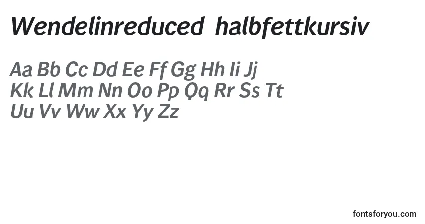 A fonte Wendelinreduced76halbfettkursiv – alfabeto, números, caracteres especiais