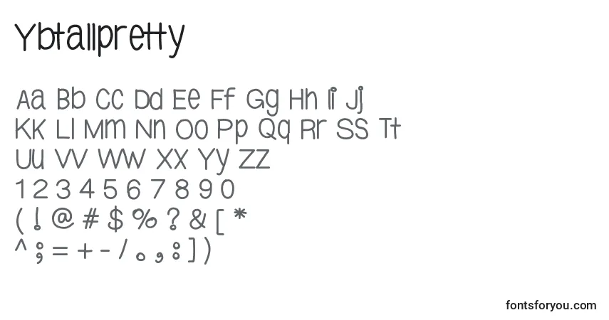 Schriftart Ybtallpretty – Alphabet, Zahlen, spezielle Symbole