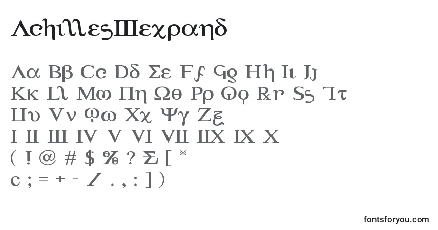 Czcionka Achilles3expand – alfabet, cyfry, specjalne znaki