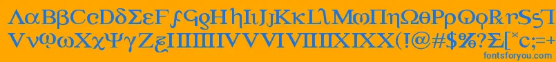 Achilles3expand-Schriftart – Blaue Schriften auf orangefarbenem Hintergrund