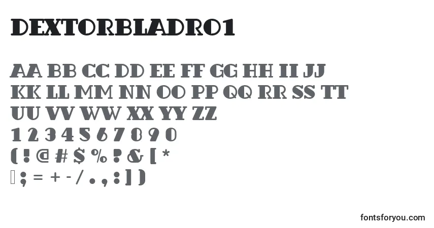 A fonte Dextorbladro1 – alfabeto, números, caracteres especiais